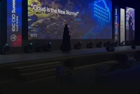 Main stage and screen at a corporate conference in Riyadh