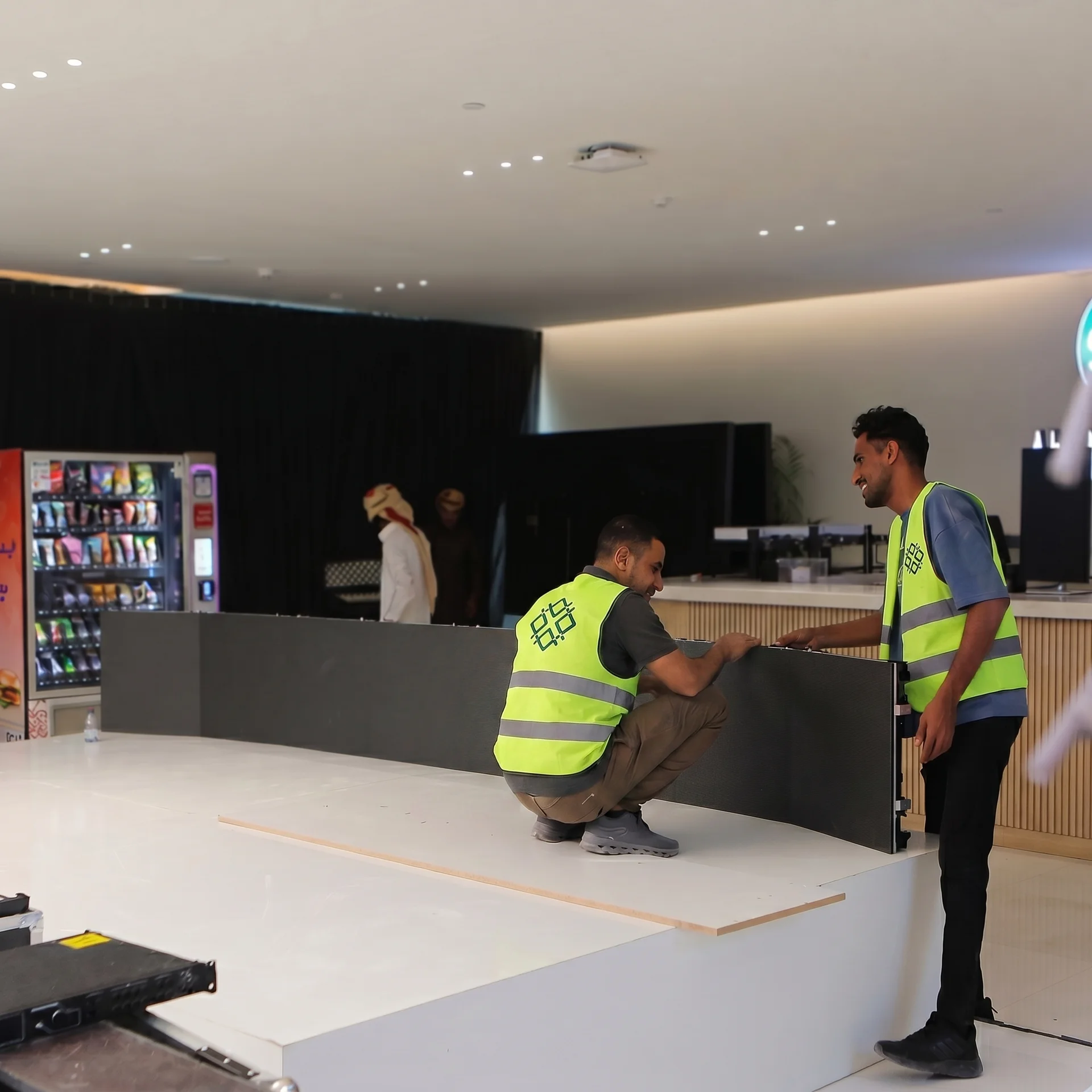 Indoor LED wall installation during event load-in